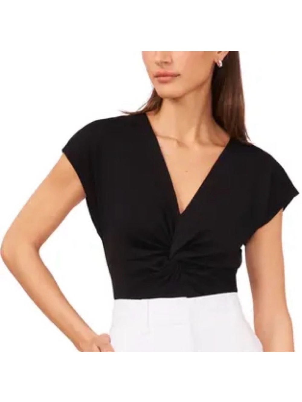 Halogen Twist Front Knit Top — Black, Size XL